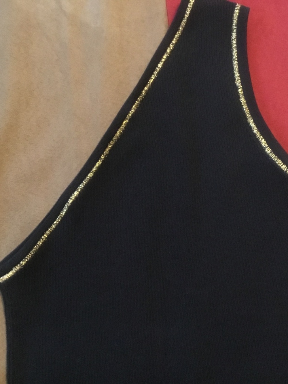 Celine one shoulder top in black and gold trim (L) - Picture 2 of 8